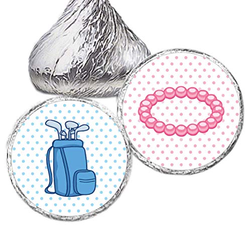 324 .75-inch Putters and Pearls Kiss Stickers - Golf Gender Reveal Party or Twin Baby Shower Labels