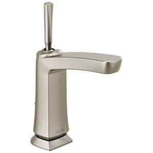 delta faucet vesna single hole bathroom faucet brushed nickel, single handle, drain assembly, worry-free drain catch, spotshield brushed nickel 15989lf-sp