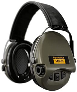 sordin supreme pro-x ear defenders for hunting & shooting - active & electronic - leather band & foam kits - green ear muffs