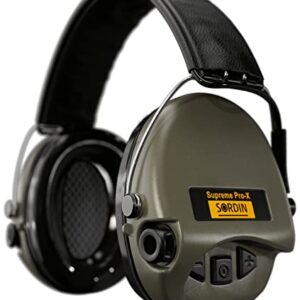 Sordin Supreme Pro-X Ear Defenders for Hunting & Shooting - Active & Electronic - Leather Band & Foam Kits - Green Ear Muffs