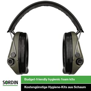 Sordin Supreme Pro-X Ear Defenders for Hunting & Shooting - Active & Electronic - Leather Band & Foam Kits - Green Ear Muffs