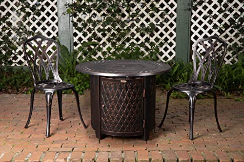 Fire Sense 62988 Wagner Woven Aluminum Convertible Gas Fire Pit Table 37,000 BTU Multi-Functional Outdoor with Fire Bowl Lid, Nylon Weather Cover & Clear Fire Glass - Bronze Finish - Round - 34"