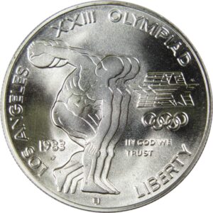 la olympiad discus thrower commemorative 1983 p 90% silver dollar bu $1 coin