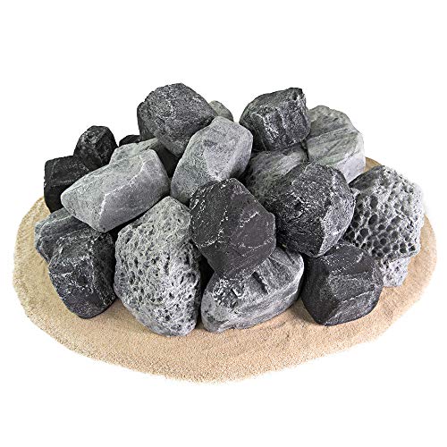 Ceramic Rock Pebbles | Fireproof Ceramic Decorative Stones for Indoor and Outdoor Fire Pits and Fireplaces – Lava Rock, Set of 24