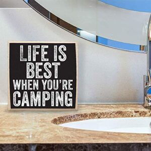 Decor Wooden Sign - Life is Best When You're Camping - Rustic Wooden Sign - Little Signs with Sayings - Camping Signs, Camper Decorations for Inside, Great RV Decor and Camping Signs Gift for Campers