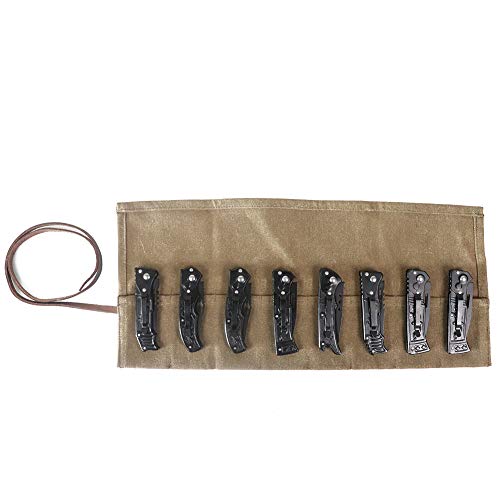Pocket Knife Roll Bag,Waxed Canvas Small Knife Roll Up Pouch,Folding Knife Storage Case,Tactical Knife Protectors Sheath, Multi-Purpose Knife Roll With 8 Slots For Display Camping Hiking