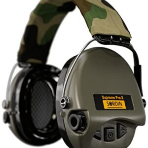 Sordin Supreme Pro-X LED Ear Defenders for Hunting & Shooting - Active & Electronic - Camo Band - Green Ear Muffs