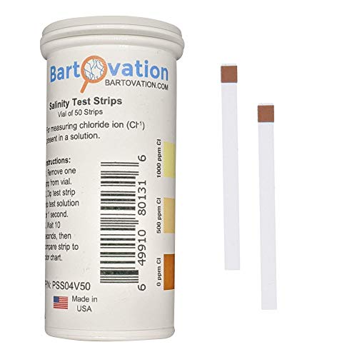 Salinity Test Strips, 0-1000 ppm [Vial of 50 Strips] for Chloride Based Salt Solutions