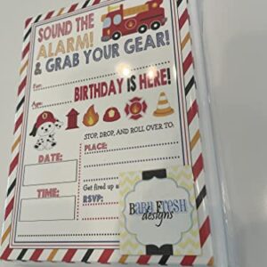 Firetruck Themed Birthday Party Invitation - Set of 20 with envelopes