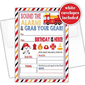 Firetruck Themed Birthday Party Invitation - Set of 20 with envelopes