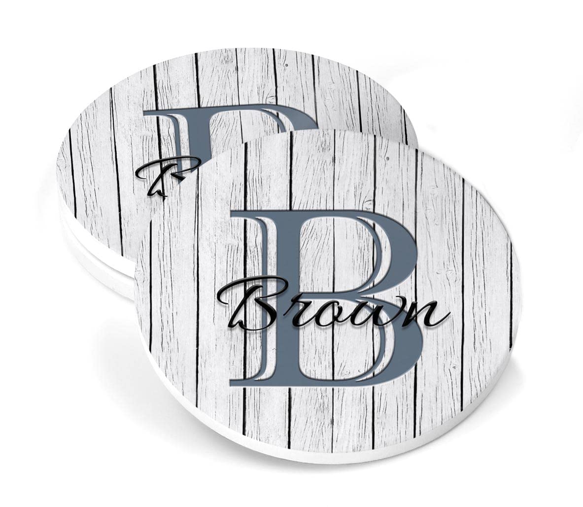 Personalized Coasters for Drinks White Barnwood Design Custom Farmhouse Coaster Set Monogram Initial Name Housewarming Gift Handmade by The Painted Pug (White)