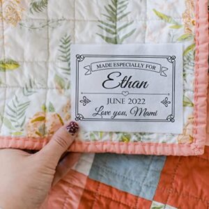 custom quilt label - personalized quilt label with the recipient's name, a date and the maker's name