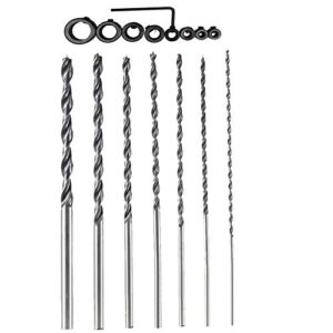 OSOF 7Pcs 12" Extra Long Wood Drill Bit 4/5/6/7/8/10/12mm 300mm Brad Point Wood Working Tool + 8Pcs Drill Stop Set for 1/8,3/16,1/4,5/16,3/8,7/16,1/2,5/8inch Diam Drill Depth Stop Collar Ring Bit