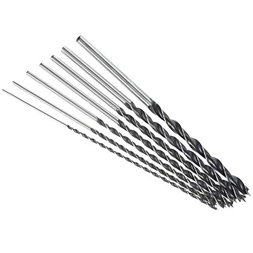 OSOF 7Pcs 12" Extra Long Wood Drill Bit 4/5/6/7/8/10/12mm 300mm Brad Point Wood Working Tool + 8Pcs Drill Stop Set for 1/8,3/16,1/4,5/16,3/8,7/16,1/2,5/8inch Diam Drill Depth Stop Collar Ring Bit