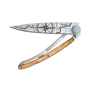 deejo ultra-light folding pocket knife with belt clip - olivier 1.3 oz version - thin and sharp blade - terra incognita pattern - stainless steel - elegant and modern design…