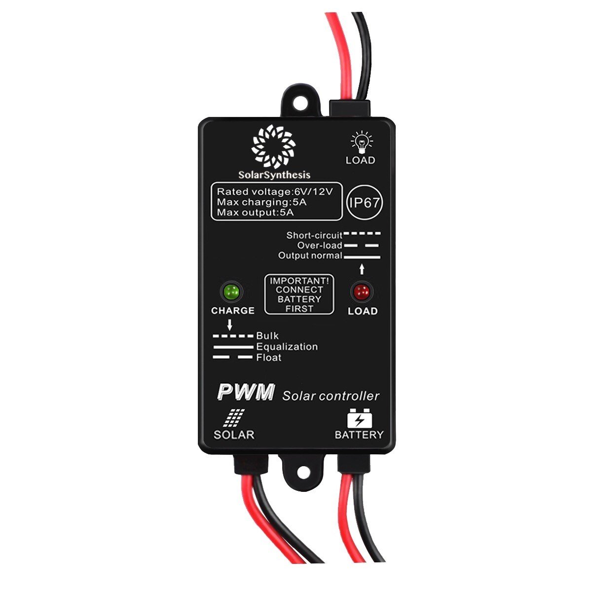 SolarSynthesis 6-Watt 12-Volt Monocrystalline Solar Starter Kit with 6-Watt Solar Panel + 5A PWM Charge Controller + 7Ah 12-Volt (84-Watt) Solar Rechargeable Battery (6-Watt Panel / 84-Watt Battery)