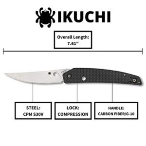 Spyderco Ikuchi Flipper Folding Utility Pocket Knife with 3.26" CPM S30V Stainless Steel Blade and Carbon Fiber G-10 Laminate Handle - PlainEdge - C242CFP