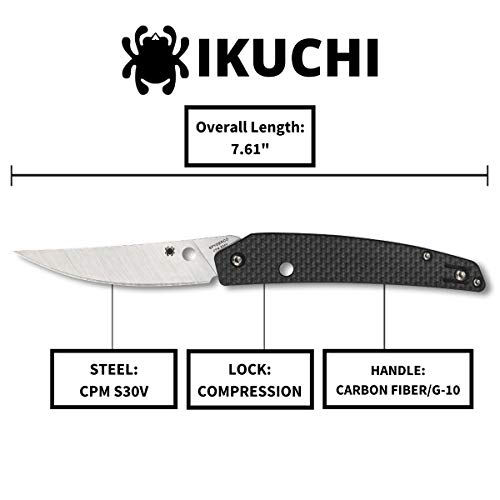 Spyderco Ikuchi Flipper Folding Utility Pocket Knife with 3.26" CPM S30V Stainless Steel Blade and Carbon Fiber G-10 Laminate Handle - PlainEdge - C242CFP