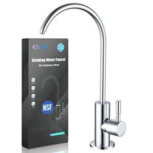 esow kitchen water filter faucet, 100% lead-free drinking water faucet fits most reverse osmosis units or water filtration system in non-air gap, stainless steel 304 body polished chrome finish