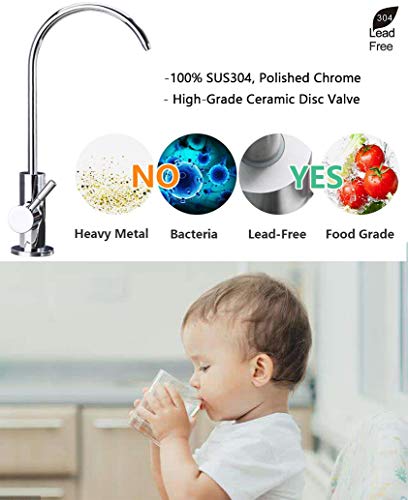 ESOW Kitchen Water Filter Faucet, 100% Lead-Free Drinking Water Faucet Fits Most Reverse Osmosis Units or Water Filtration System in Non-Air Gap, Stainless Steel 304 Body Polished Chrome Finish