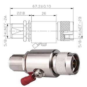 N Lightning Surge Protector Male to Female Bulkhead 0-3GHz with 90V Discharge Gas Tube Coaxial WiFi Lightning Arrestor