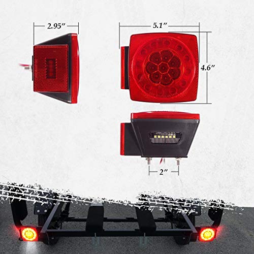 Partsam Led Submersible Trailer Tail Lights Kit, Waterproof 12V Square LED Trailer Lights Halo Glow with Wiring Harness Combination Brake Stop Turn Running License Lights for RV Marine Boat Trailer