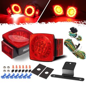 partsam led submersible trailer tail lights kit, waterproof 12v square led trailer lights halo glow with wiring harness combination brake stop turn running license lights for rv marine boat trailer