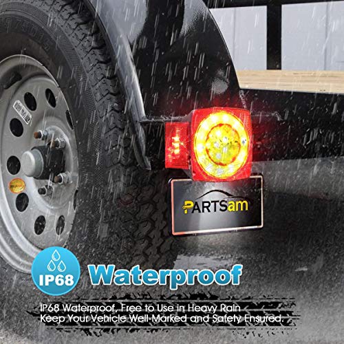 Partsam Led Submersible Trailer Tail Lights Kit, Waterproof 12V Square LED Trailer Lights Halo Glow with Wiring Harness Combination Brake Stop Turn Running License Lights for RV Marine Boat Trailer