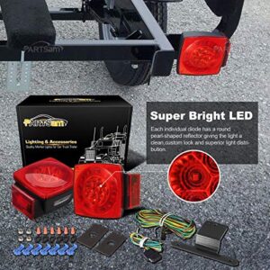 Partsam Led Submersible Trailer Tail Lights Kit, Waterproof 12V Square LED Trailer Lights Halo Glow with Wiring Harness Combination Brake Stop Turn Running License Lights for RV Marine Boat Trailer