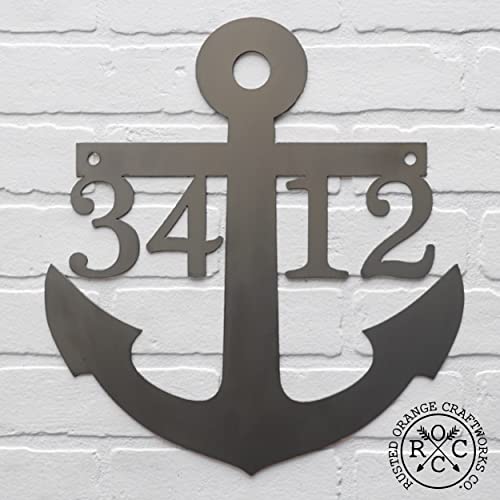 ROCC RUSTED ORANGE CRAFTWORKS Co. - Anchor Address Plaque 15" Coastal House Numbers House Numbers Plaque Beach Nautical House Numbers for Beach House Outside Modern House Numbers Home Address Plaque