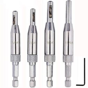 eyech 4pcs hss door window cabinet self centering hinge drill bits set center hinge drill bit mill tool for opening hole-5/64 inch 7/64 inch 9/64 inch 11/64 inch
