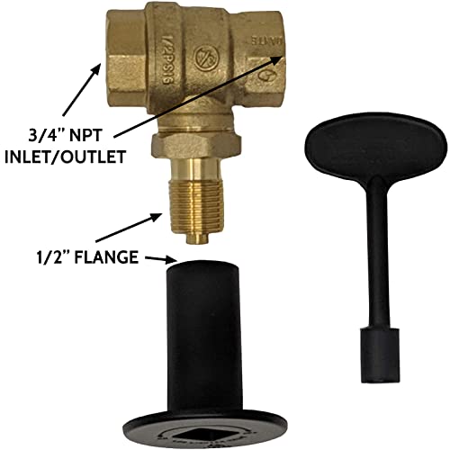 Midwest Hearth 3" Gas Fire Pit Key Valve Kit - 3/4" NPT - Flat Black