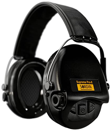 Sordin Supreme Pro-X Ear Defenders for Hunting & Shooting - Active & Electronic - Leather Band & Gel Kits - Black Ear Muffs