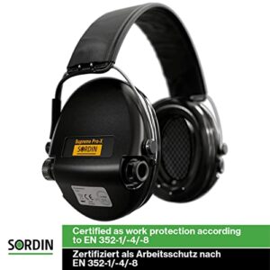 Sordin Supreme Pro-X Ear Defenders for Hunting & Shooting - Active & Electronic - Leather Band & Gel Kits - Black Ear Muffs