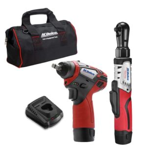 acdelco arw12103-k1 g12 series 12v cordless li-ion 3/8” brushless ratchet wrench & impact wrench combo tool kit with 2 batteries