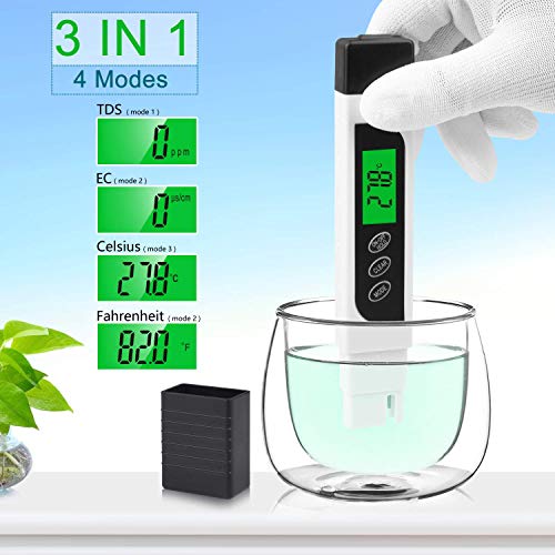 TDS Meter Digital Water Tester, KINCREA 3-in-1 TDS, EC & Temperature Meter with Case, 0-9999 ppm, Professional Water Quality Tester for Drinking Water, Aquarium and More JR021