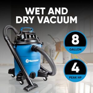 Vacmaster Wet Dry Vacuum 4 Peak HP 8 Gallon Shop Vacuum Portable Lightweight with 14.9KPa Powerful Suction for Dog Hair,Car,Garage,Workshop