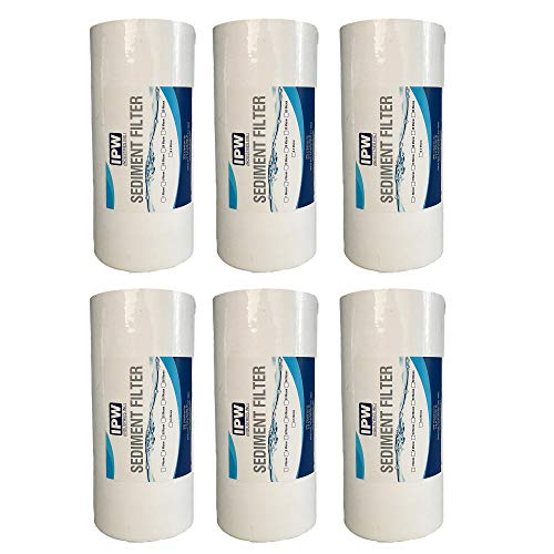 IPW Industries Inc. Whole House Sediment Water Filter - 20 Micron Sediment Filter - Full Flow Filter Compatible with Pelican and Other 10" x 4.5" Filtration Systems (6 Pack of Filters)