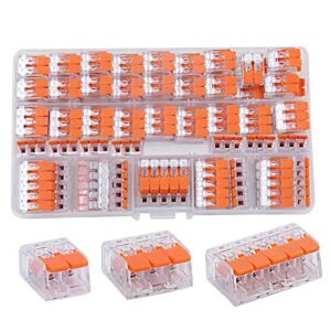 htcelle lever wire connectors, 75 pcs wire connector assortment pack compact splicing connector kit for electrical wires solid stranded flexible wires, 2 port, 3 port, 5 port