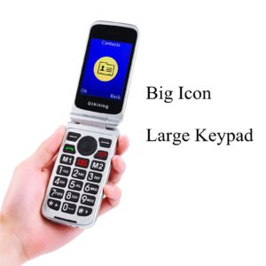 USHINING Senior Flip Phone Unlocked 3G SOS Big Button Unlocked T Mobile Flip Phone 2.8" LCD and Large Keypad Basic Cell Phone with Charging Cradle for Seniors & Kids(Red)