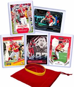travis kelce football cards (5) assorted bundle - kansas city chiefs trading card gift set