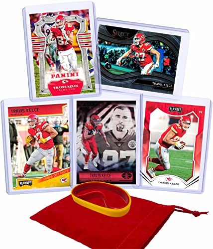 Travis Kelce Football Cards (5) Assorted Bundle - Kansas City Chiefs Trading Card Gift Set