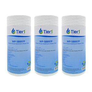 tier1 0.5 micron 10 inch x 4.5 inch | 3-pack string wound polypropylene whole house sediment water filter replacement cartridge | compatible with pentek 355212-43, wp.5bb97p, home water filter