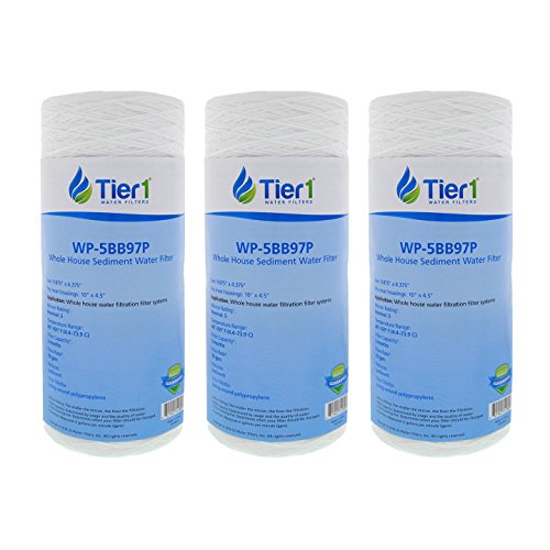 Tier1 0.5 Micron 10 Inch x 4.5 Inch | 3-Pack String Wound Polypropylene Whole House Sediment Water Filter Replacement Cartridge | Compatible with Pentek 355212-43, WP.5BB97P, Home Water Filter