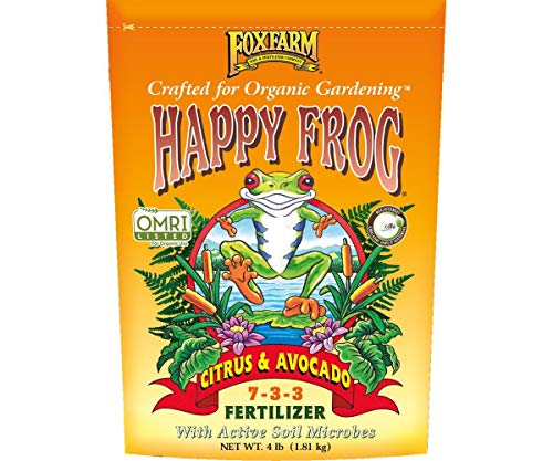 FoxFarm FX14640 Happy Frog 7 3 3 Organic Indoor Outdoor Citrus and Avocado Tree Fertilizer for Lemons, Oranges, and More, 4 Pounds