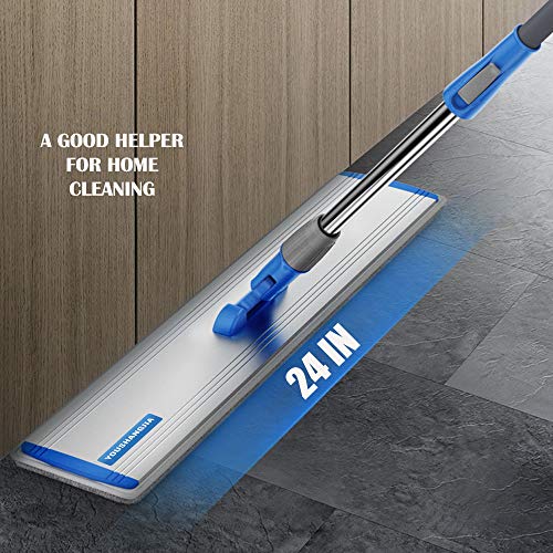 Wet Mop 24" Microfiber Mop Heavy Duty Floor Mop Aluminum Mop Adjustable Stainless Steel Handle 4 Wet and Dry Clothes Floor Cleaning System