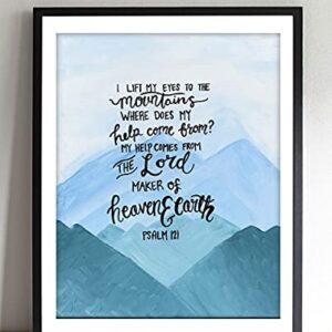 Help Comes From The Lord - Watercolor Christian Wall Decor Print, Mountain Landscape Bible Inspirational Wall Art For Living Room Decor Aesthetic, Home Decor, Office Decor, or Church, Unframed - 8x10