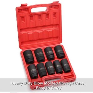 CASOMAN large socket set 1/2- Inch Drive Deep Spindle Axle Nut Impact Socket Set, 6 Point, CR-MO, Metric, 29mm-38mm, 9-Piece 1/2" Dr. Deep Impact Socket Set