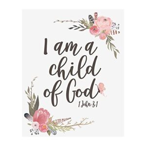 i'm a child of god - christian wall decor print, this bible scripture inspirational wall art is a elegant flowers faith gift for living room decor, home decor, office decor, church, unframed - 8x10