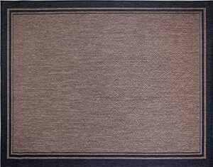 gertmenian indoor outdoor area rug, classic flatweave, washable, stain & uv resistant carpet, deck, patio, poolside & mudroom, 5x7 ft standard, simple border, black nut brown, 21358